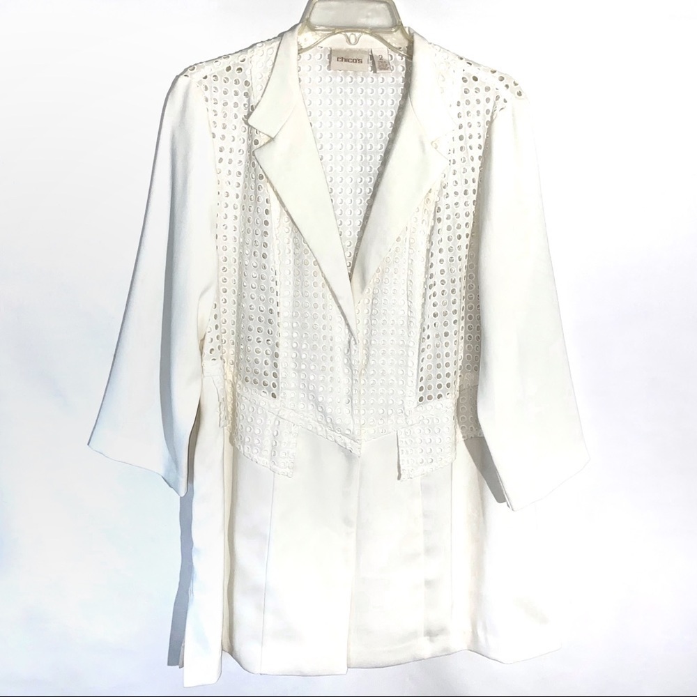 Chico’s White Eyelet Jacket Large